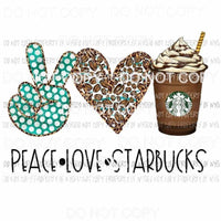 Peace Love Starbucks #2 leopard heart cup with straw Sublimation transfers Heat Transfer
