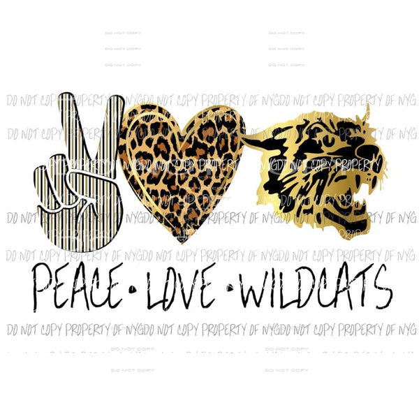 Peace Love Wildcats Black and gold 2 Sublimation transfers Heat Transfer