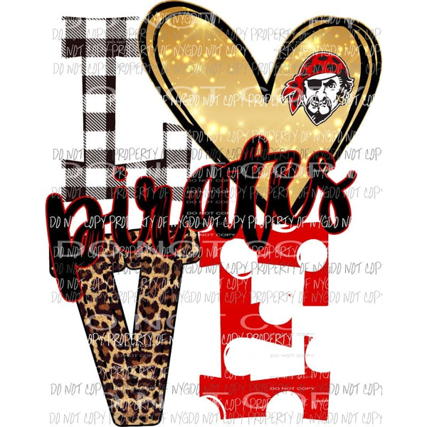 Pirates Love red Leopard polka dots heart Sublimation transfers Heat Transfer