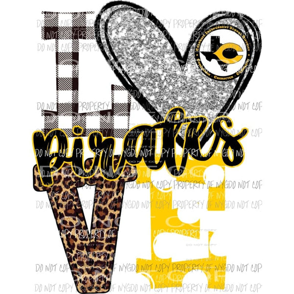 Pirates Texas C Yellow black and silver heart love polka dot Sublimation transfers Heat Transfer