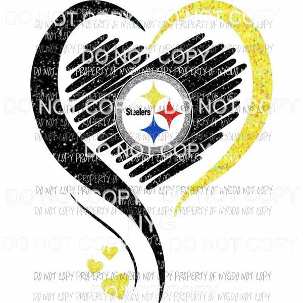 Pittsburgh Steelers heart black yellow glitter Sublimation transfers Heat Transfer