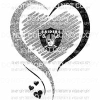 Las Vegas Raiders heart silver black glitter Sublimation transfers Heat Transfer