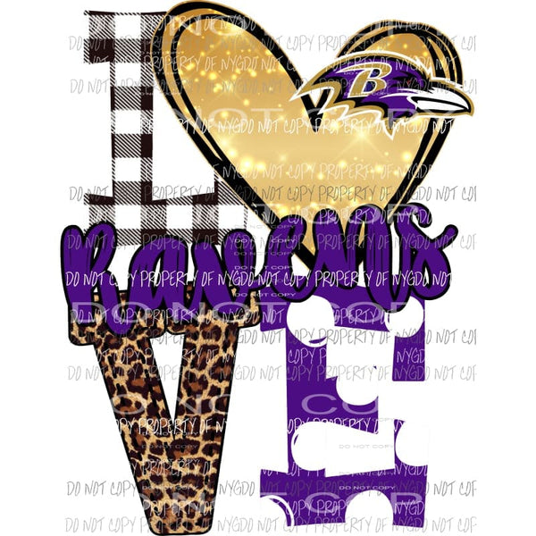 Ravens Purple bird head and gold heart love polka dot Sublimation transfers Heat Transfer