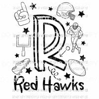 Red Hawks football spirit doodle Sublimation transfers Heat Transfer