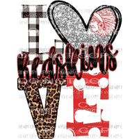 Redskins red and silver heart indian head love polka dot Sublimation transfers Heat Transfer