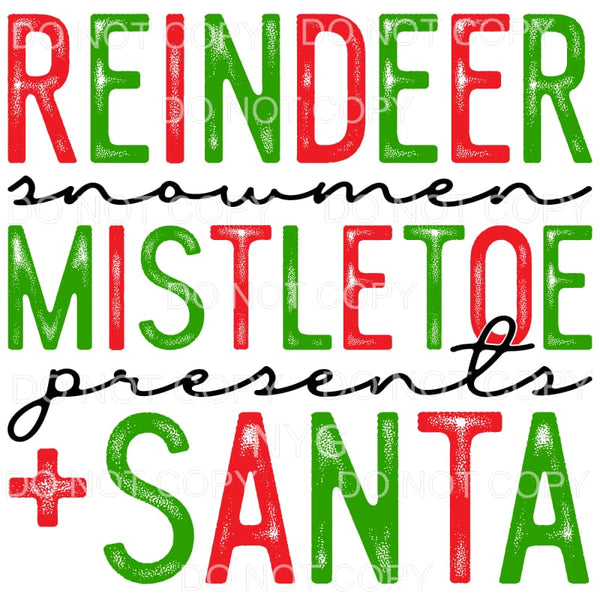 Reindeer Mistletoe Santa Red Green Grunge #1151 Sublimation 