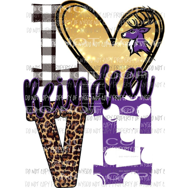 Reindeer purple black and silver heart love polka dot Sublimation transfers Heat Transfer