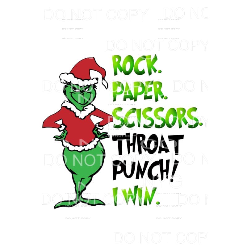 martodesigns - rock paper scissors throat punch I win Grinch