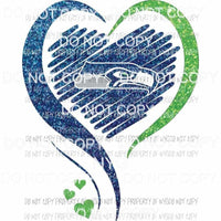 Seattle Seahawks heart blue bright green glitter Sublimation transfers Heat Transfer