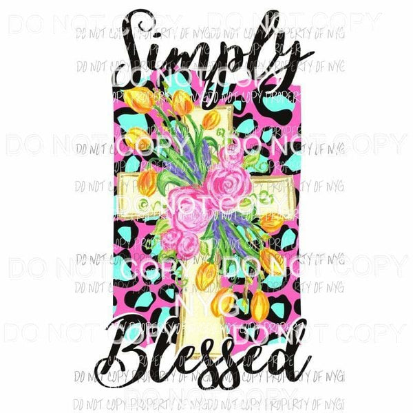 Simply Blessed floral cross pink teal leopard Sublimation transfers Heat Transfer