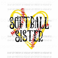 Softball Sister #2 heart yellow red Sublimation transfers Heat Transfer