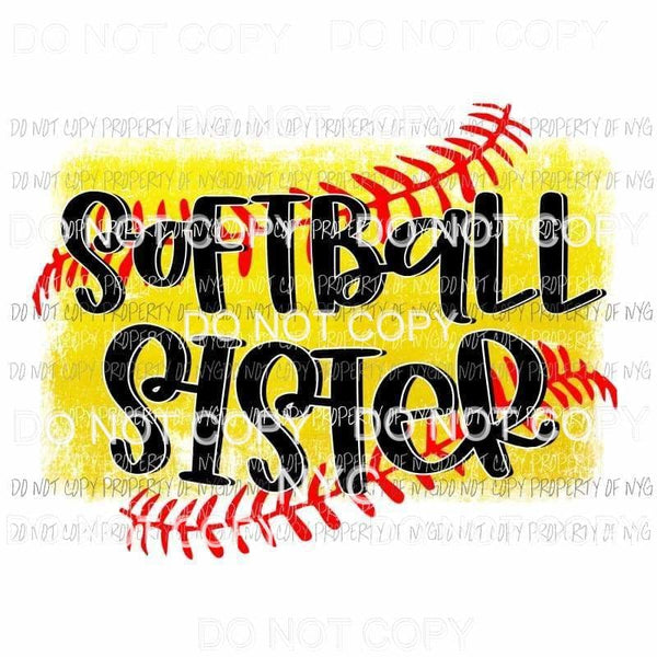 Softball Sister #5 yellow brushstroke red Sublimation transfers Heat Transfer