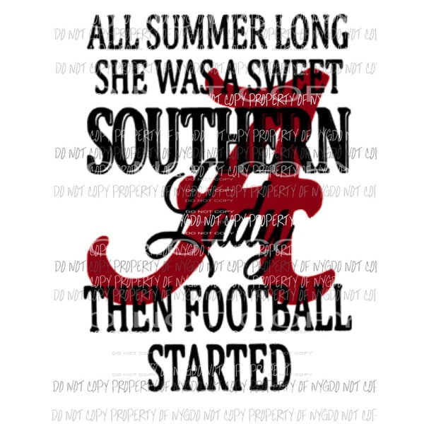 Southern Lady ALABAMA 3 Football Sublimation transfer Heat Transfer