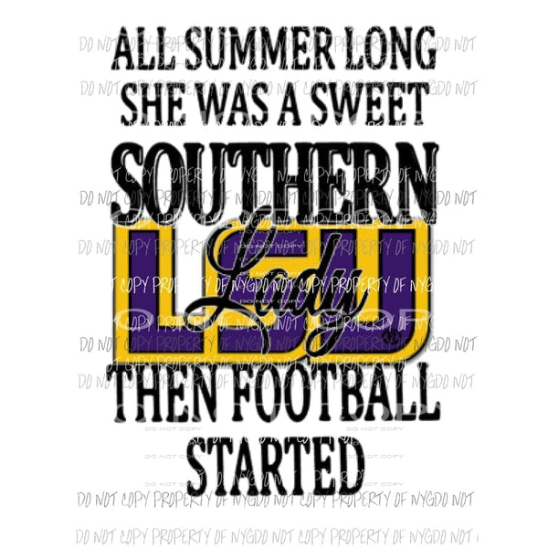 Southern Lady LSU 2 Football Sublimation transfer Heat Transfer