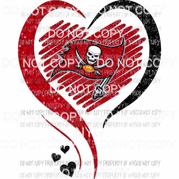 Tampa Bay Buccaneers heart red black glitter Sublimation transfers Heat Transfer