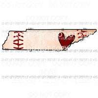 Tennessee Baseball state outline red heart Sublimation transfers Heat Transfer