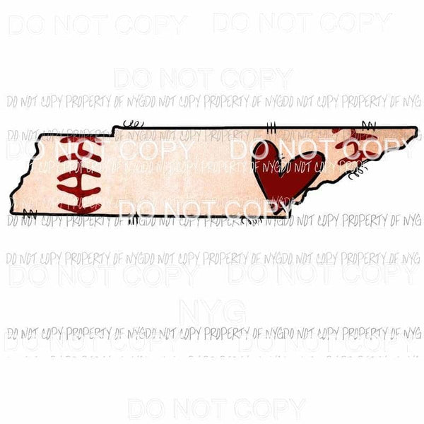 Tennessee Baseball state outline red heart Sublimation transfers Heat Transfer