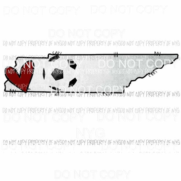 Tennessee Soccer state outline red heart Sublimation transfers Heat Transfer