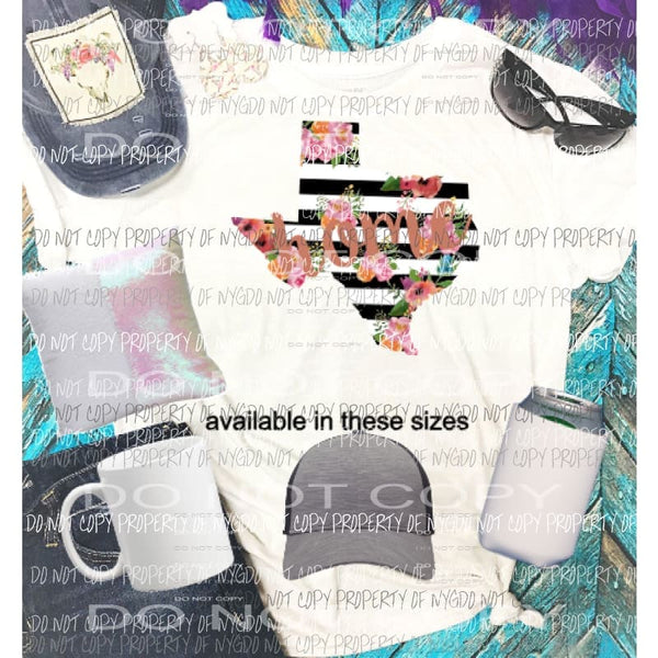 Texas State with flowers black strip Sublimation transfers Heat Transfer