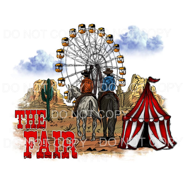 The Fair Red Tent Desert Cactus Cowboys Horses Ferris Wheel 