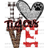 Tiger love paw print red black silver Sublimation transfers Heat Transfer