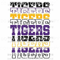 TIGERS stacked #1 blue gold black Sublimation transfers Heat Transfer