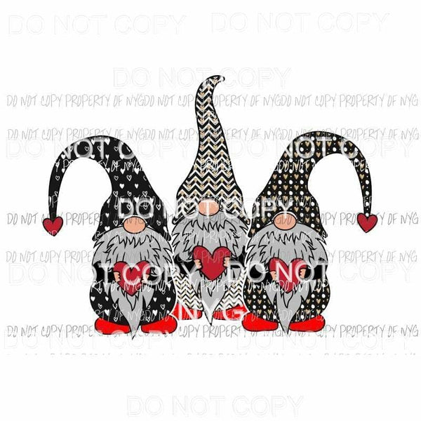 Valentines Gnomes #5 black red gold Sublimation transfers Heat Transfer