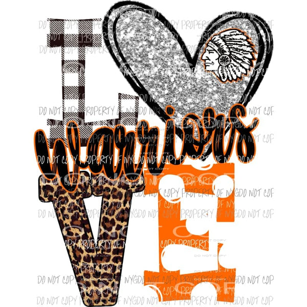 Warriors Love polka dot orange indian head Sublimation transfers Heat Transfer