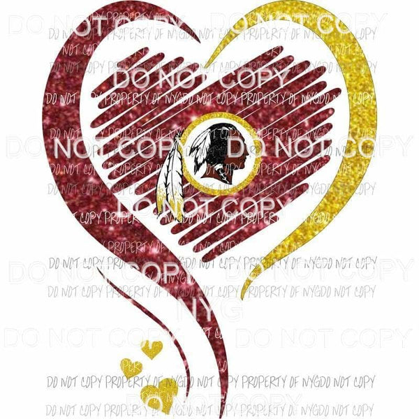 Washington Redskins heart burgundy gold glitter Sublimation transfers Heat Transfer