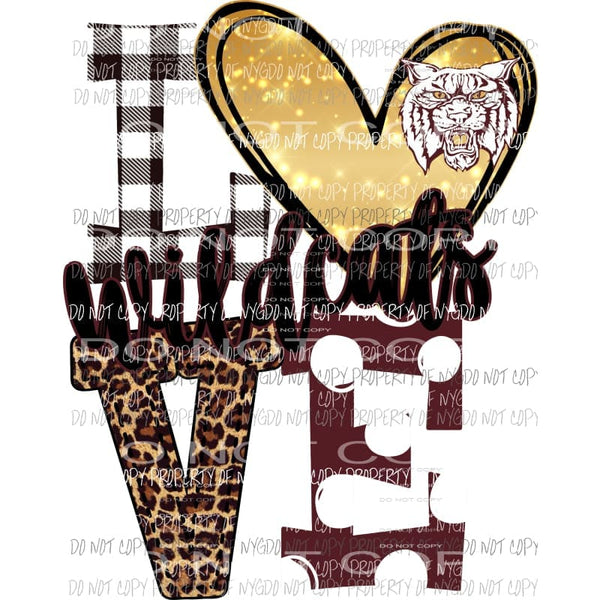 Wildcats cat face white maroon and gold heart love polka dot Sublimation transfers Heat Transfer