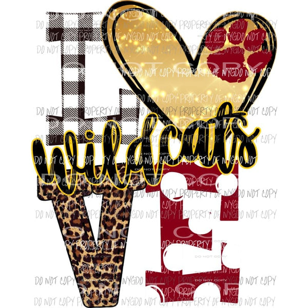 Wildcats maroon love polka dot heart paw print Sublimation transfers Heat Transfer