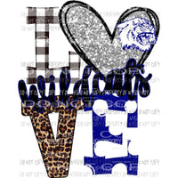 Wildcats navy blue and silver heart love polka dot cat head Sublimation transfers Heat Transfer