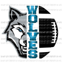 Wolves Football half football Black 2 School football Sublimation transfers Heat Transfer