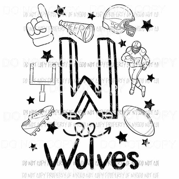 Wolves football spirit doodle Sublimation transfers Heat Transfer