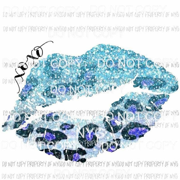 XOXO lips #4 teal blue leopard Sublimation transfers Heat Transfer