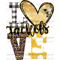 Yellow Jackets Love Polka dot heart bee Sublimation transfers Heat Transfer